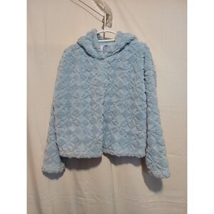 Girls Joyspun Blue Fuzzy‎ Hooded Pullover Jacket Size L (12-14) Cozy